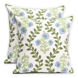 Blue Floral Embroidered Throw Pillowcase (1)